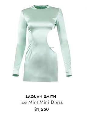 LaQuan Smith Ice Mint Satin Cutout Bodycon Mini Dress Designer NWT S